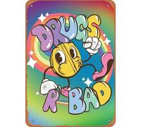 Asbwuo Techno Raver Drugs R Bad Rainbow Plaque Tin Wall Sign for Home Kitchen Bedroom Coffee Shop Art Deco 12X8 Inch