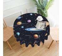 asbwuo The Solar Family Round Decorative Long Tablecloth, Wrinkle-Resistant, Stain-Resistant, Waterproof, 60-inch Round, Polyester Fabric, Suitable for Restaurants/Kitchens/Parties.