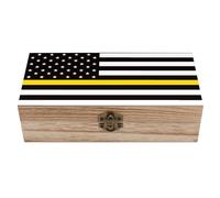 asbwuo Thin Yellow Gold Line U.S.A Flag Wooden Decorative Boxes with Hinged Lid Keepsake Treasure Chest Box Jewelry Craft Organizer