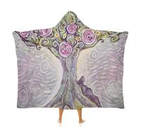 asbwuo Throw Blankets, Tree of Life Wearable Hooded Blanket for Adults, Blossom Plant Paint Style Spring Love, Soft Warm Cozy, 40 x 50inches, for Kids Adults Travel Throw Blankets, Purple Pink Green