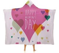 asbwuo Throw Blankets, Valentines Day Women Men Hooded Blanket, Happy Valentine Day Quote Love Romance, Soft Warm Cozy, 40 x 50inches, Studying Reading Snuggling Napping Office, Multicolor