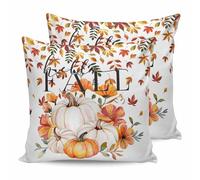 asbwuo Throw Pillow Covers Set of 2 Hello Fall Pumpkin Thanksgiving Pillowcases Outdoor Pillows Cushion Case 24x24 Inch Flower Autumn Fallen Leaves Patio Pillows for Couch Sofa Bed