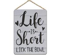 asbwuo Tin Kitchen Sign, Life Is Short Lick The Bowl, Kitchen Decor 8x6 Inch