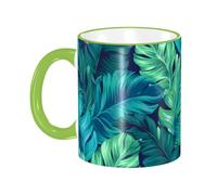 asbwuo Tropical Leaves Green Palm Leaves Coffee Mug with Handle Tea Cup Mug Drinking Cups Ceramic Reusable Funny Novelty Coffee Mugs Travel Cup Drinkware Accessories for Home Office Cups Gifts 11oz