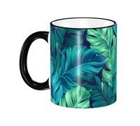 asbwuo Tropical Leaves Green Palm Leaves Coffee Mug with Handle Tea Cup Mug Drinking Cups Ceramic Reusable Funny Novelty Coffee Mugs Travel Cup Drinkware Accessories for Home Office Cups Gifts 11oz