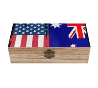 asbwuo U.S.A And Australian Flag Wooden Decorative Boxes with Hinged Lid Keepsake Treasure Chest Box Jewelry Craft Organizer