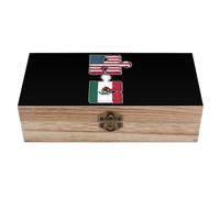 asbwuo U.S.A And Mexico Puzzle Flag Wooden Decorative Boxes with Hinged Lid Keepsake Treasure Chest Box Jewelry Craft Organizer