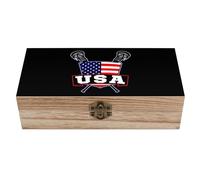 asbwuo U.S.A Flag Lacrosse Wooden Decorative Boxes with Hinged Lid Keepsake Treasure Chest Box Jewelry Craft Organizer