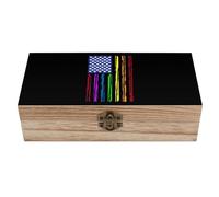 asbwuo U.S.A Flag Rainbow LGBTQ Gay Wooden Decorative Boxes with Hinged Lid Keepsake Treasure Chest Box Jewelry Craft Organizer
