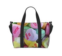 asbwuo Valentine'S Day Candy Hearts Foldable Travel Tote Bag For Women With Adjustable Strap Large Capacity Lightweight Waterproof Tote For Outdoor Sports