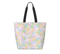 asbwuo Valentine'S Day Conversation Candy Heart Aramid Paper Tote Bag With Zipper Pocket, Reusable Shopping Bag, Lightweight & Waterproof, Daily Essentials