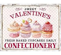 ASBWUO Valentines Day Cupcake Wreath, Sweet Treat Attachment Retro Metal Tin Sign Vintage Sign for Home Coffee Wall Decor 8 x 12 Inch