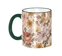 asbwuo Vintage Floral Boho Peony Daisy Coffee Mug with Handle Tea Cup Mug Drinking Cups Ceramic Reusable Funny Novelty Coffee Mugs Travel Cup Drinkware Accessories for Home Office Cups Gifts 11oz