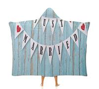 asbwuo Warm Blanket, Wedding Wearable Blanket with, Just Married s on Triangular Flags Hanged on, Soft Warm Cozy, 50 x 60inches, Children and Adults, Women Gift, Blue Black Red