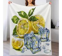 asbwuo Watercolor Foliage Throw Blanket, Soft Lightweight Cozy Warm Fruit Lemon Yellow Flannel Blankets for Couch Bed Travel, 50"x60"
