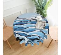 asbwuo Waves Lapping at The Rocks Round Decorative Long Tablecloth, Wrinkle-Resistant, Stain-Resistant, Waterproof, 60-inch Round, Polyester Fabric, Suitable for Restaurants/Kitchens/Parties.