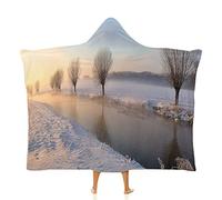 asbwuo Wearable Blanket, Winter Wearable Hooded Blanket for Adults, Snowy River Landscape Barren and Frosted Trees, Soft Warm Cozy, 40 x 50inches, for Kids Adults Travel Throw Blankets, Multicolor