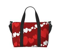 asbwuo White And Red Valentine'S Day Hearts Foldable Travel Tote Bag For Women With Adjustable Strap Large Capacity Lightweight Waterproof Tote For Outdoor Sports