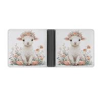 asbwuo White Lamb Sitting in The Floral Garden Soft PU Leather Bifold Wallet, Coin Purse Credit Pass Case, Durable Card-Holder Slim Billfold for Men Woman Money Storage