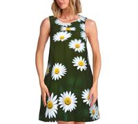 asbwuo Wild White Daisy Flower Print Versatile Sleeveless Dress Casual Summer Sundress Knee-Length Everyday Elegance
