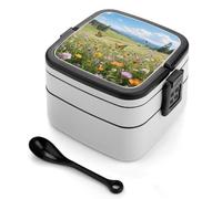 asbwuo Wildflower Valley in Full Bloom Bento Box Double Layer Lunch Box for Adults with Spoon and Handle Bento Boxes Leakproof One-Piece Stackable Lunchbox for Work Picnics and Travel