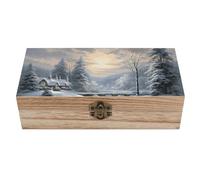 asbwuo Winter Snow Scene Wooden Jewelry Box Personalized Wood Memory Keepsake Box Wooden Storage Boxes with Hinged Lid for Anniversary Wedding Birthday Valentines Day