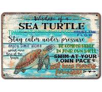 asbwuo Wisdom of Sea Turtle Tin Signs,Turtles Retro Tin Sign Metal Poster Art Fun Vintage Metal Tin Sign Retro Home Bedroom Kitchen Sign Garden Patio Indoor Outdoor Wall Decor 8x12 Inch
