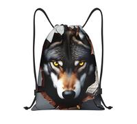 asbwuo Wolf Breakthrough Wall Art Drawstring Backpack Lightweight Sports Gym Bag With Adjustable Shoulder Straps For Fitness Yoga Travel Soccer Volleyball Medium