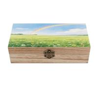 asbwuo Wooden Storage Box with Hinged Lid 7.9 X 3.7 X 2.3 Inches Field Under The Rainbow after The Rain Printed Paulownia Wood Box Suitable for Crafts Decoration And Home Keepsake Box