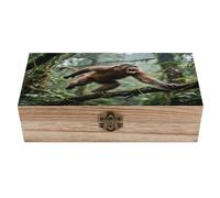 asbwuo Wooden Storage Box with Hinged Lid 7.9 X 3.7 X 2.3 Inches Howler Monkeys Printed Paulownia Wood Box Suitable for Crafts Decoration And Home Keepsake Box