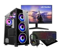 ASC Intel Core i7 Gaming PC Bundle, GTX 750 4GB Graphics, 8GB RAM, 128GB SSD + 500GB HDD, 500W 80+ PSU, Black 6 Fan RGB Case, WiFi, Windows 11, 22" Monitor Bundle