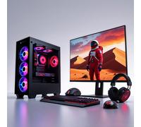 ASC Intel i7 Gaming Bundle GT730 2GB 8GB RAM 128GB SSD+500GB HDD 500W 80+ PSU Black 6 Fan RGB Case WIFI Win 11 22" Monitor Bundle