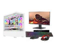 ASC Ryzen Gaming PC Bundle: AMD Ryzen 5 4500, GTX 3050 6GB, 16GB RAM, 256GB SSD+1TB HDD, Windows 11, White 9 Fan Glass RGB Case, 22 Monitor