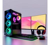 ASC Ryzen Gaming PC Dual Bundle, AMD Ryzen 5 4500, GTX 3050 6GB Graphics, 16GB RAM, 1TB SSD, 500W 80+ PSU, WiFi, Windows 11, Black 6 Fan RGB Case, 2x22" Monitor Dual