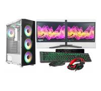 ASC Ryzen Gaming PC Dual Bundle, AMD Ryzen 5 4500, GTX 3050 6GB Graphics, 16GB RAM, 1TB SSD, Windows 11, White 6 Fan RGB Case, 2x22" Monitor Dual