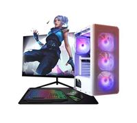 Asc Technology Quad Core Gaming PC Bundle - AMD Ryzen 3 3200G, 16GB DDR 4 RAM, 1TB SSD, Radeon Vega 8, Windows 11, White RGB Gaming Case, 22" Monitor, Keyboard/Mouse/Headset.