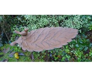 Ascalon Core-Ten Rusty Leaf Design Bird Bath on a Long Stake Garden Ornament 85cm High