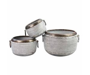 Ascalon Design Ltd Round Planter - Set of 3 - L36 x W30 x H22 cm - Antique Galvanized in Grey Ascalon Design Ltd Grey