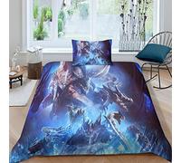 AScdap Monster Hunter 3D Print Set Sets Comforter Cover Breathable Soft Microfiber Anime Quilt Cover with Pillowcases 2 Pieces Set,for Boys Girls Duvet Cover Single(135x200cm)