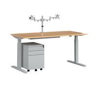 Ascend Rectangular Sit & Stand Office Desk Bundle Deal, Beech