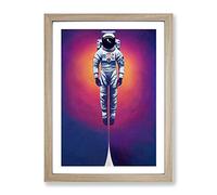 Ascending Astronaut Framed Print | A4 Oak Framed Wall Art | Ready to Hang | Modern Space Picture | Living Room Bedroom Lounge Office