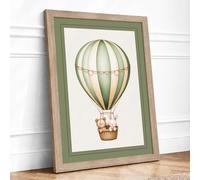 Ascending Balloon Vintage Framed Wall Art Print A1 Oak