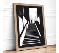 Ascending the City Industrial Framed Wall Art Print A1 (84.1×59.4cm) Oak, Wall Decor for Living Room, Bedroom, Office & Home, Ready to Hang, Art Gift