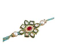 ascension Handmade Kundan Green Flower Rakhi For Brother Bhaiya Bhabhi Raksha Bandhan Gift Band Moli Bracelet Stone Pearl Rakhi with Roli Tilak & Best Brother Fridge Magnet