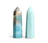 ASCFTWRA 2PCS Natural Caribbean Calcite Crystal Wand | 2.36"-3.94" 6 Faceted Point Wand Reiki Chakra Stone for Witches Meditation Home Decor