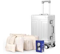 ASCG All Aluminum Magnesium Carry On Luggage,Change Wheels Without Screwdrive,Lightweight Metal Hard Shell Zipperless Suitcase with Spinner.Provide Spare Wheels、Luggage Cover., Silver, 20", Metal