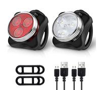 Ascher USB Rechargeable Bike Light Set, Super Bright Front Headlight and Rear LED Bicycle Light,650mah Lithium Battery,4 Light Mode Options(2 USB cables and 4 Strap Included)