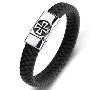 ASCHXUGX Christian Leather Cord Braided Cross Bracelet, Men's Templar Cross Magnet Buckle Stainless Steel Personality Bracelet,Black A,20.5cm