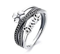 ASCHXUGX Four Leaf Clover Multi-Layered Open Sterling Silver Ring, Fashionable S925 Sterling Silver Ladies Ring,Silver,9