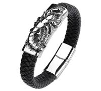 ASCHXUGX Men's Scorpion Punk Bracelet, Gothic Stainless Steel Scorpion Magnet Buckle Boutique Leather Braided Bracelet,Black A,18.5CM